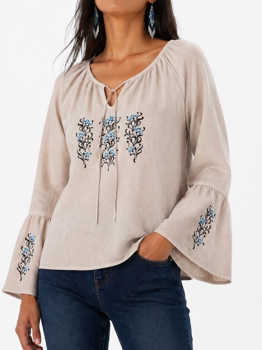 Boho Hello Dolly USA Embroidered Floral Blouse